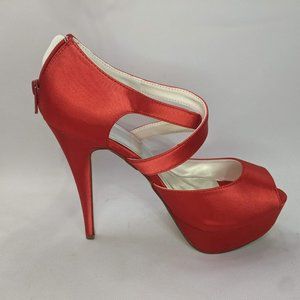 Red Platform Stiletto Heels | Size 9-9.5 (40)| New Never Worn | Red Satin Finish